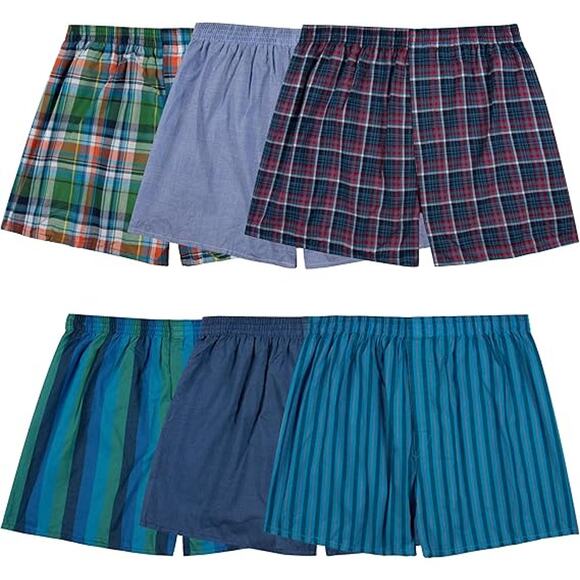 New 6-Pack Fruit of the Loom Mens 2XL Plaid Tag Free Relaxed Fit Boxer Shorts - Picture 1 of 8